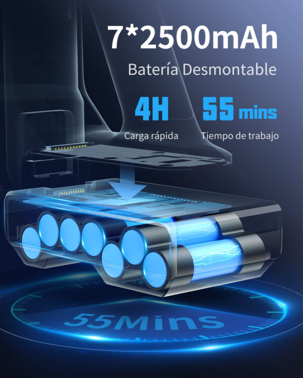 Aspiradora inalámbrica para electrodomésticos, Aspiradora de 400W, 33Kpa, 55 minutos, batería extraíble S12, 5 velocidades, pantalla táctil HD - Imagen 3