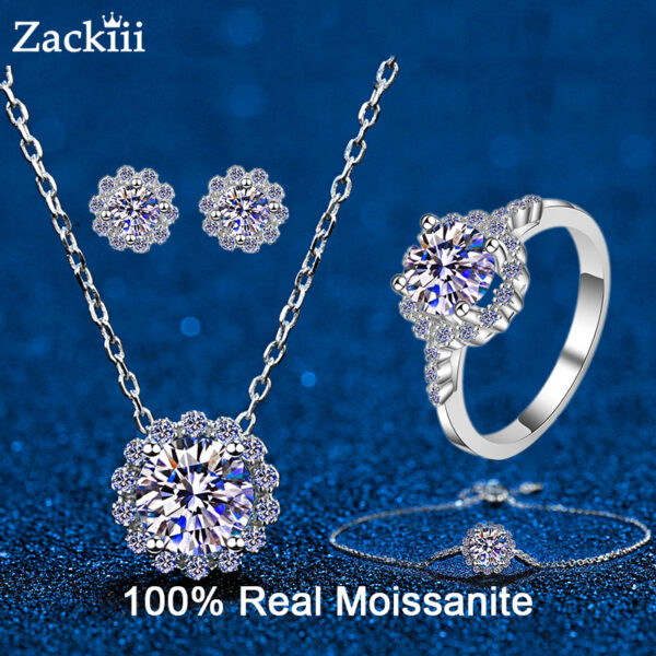 Conjuntos de joyas de moissanita personalizados para mujer, conjunto de collar de flor de Halo de diamante VVS, pulsera, pendientes, anillo, joyería de fiesta de boda, 4CT