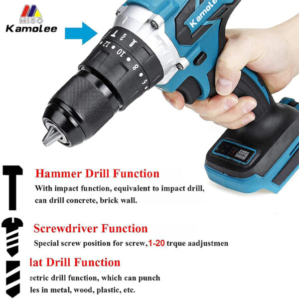 Kamolee-taladro de impacto eléctrico inalámbrico para el hogar, herramienta de bricolaje para batería Makita de 18V, 10mm/13mm - Imagen 3