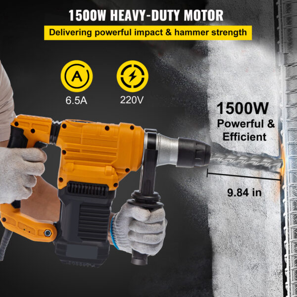 VEVOR-martillo perforador de hormigón eléctrico, martillo rotativo de 1500W, perforación máxima de 32mm, SDS Plus, martillo neumático de demolición, 4 modos - Imagen 3