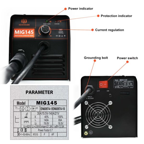 HZXVOGEN-máquina de soldadura semiautomática sin Gas, soldador portátil MIG MIG145 con alambre de 0,4-4mm para soldadura de hierro sin Gas - Imagen 2