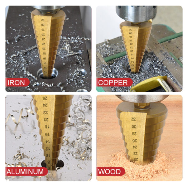 Juego de brocas escalonadas HSS, cortador de agujeros de Metal de 4-12/20/32mm, herramienta de sierra de agujeros de perforación de núcleo cónico, brocas dentadas giratorias - Imagen 3