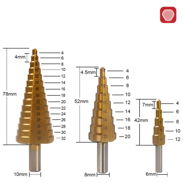 Juego de brocas escalonadas HSS, cortador de agujeros de Metal de 4-12/20/32mm, herramienta de sierra de agujeros de perforación de núcleo cónico, brocas dentadas giratorias - Imagen 5