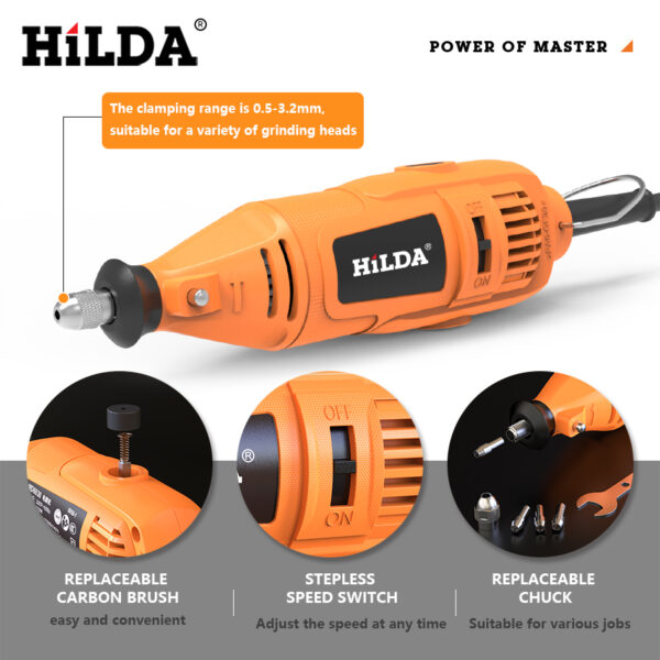 HILDA-Mini amoladora eléctrica, pluma de grabado, herramienta rotativa eléctrica, accesorios de rectificadora - Imagen 4