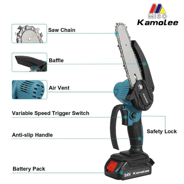 Kamolee-motosierra eléctrica sin escobillas, cortador de madera, herramienta eléctrica de poda de jardín para batería Makita de 18V, 24V, 4/6/8 pulgadas - Imagen 4