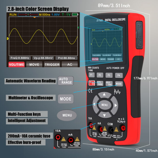 Osciloscopio de mano BSIDE ZT702S, multímetro Digital profesional, voltímetro de electricista, probador de resistencia de capacitancia de corriente - Imagen 2