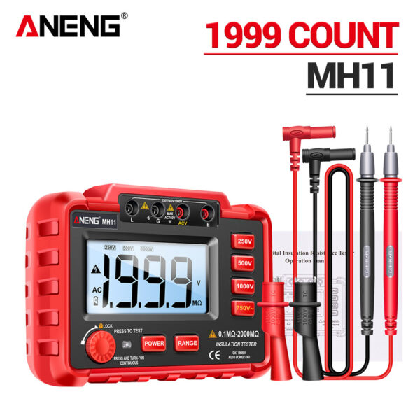 ANENG-medidor Digital de resistencia de tierra MH11, medidor de resistencia de tierra de aislamiento, ohmios, voltaje, Megohmmeter - Imagen 6