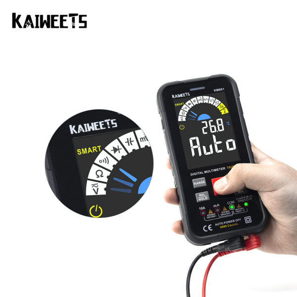 KAIWEETS-multímetro Digital inteligente KM601, probador de rango automático de 9999 V, 10A, Ohm Hz, capacitancia, REL, valores eficaces verdaderos, CA, CC, DMM, 1000 recuentos - Imagen 6