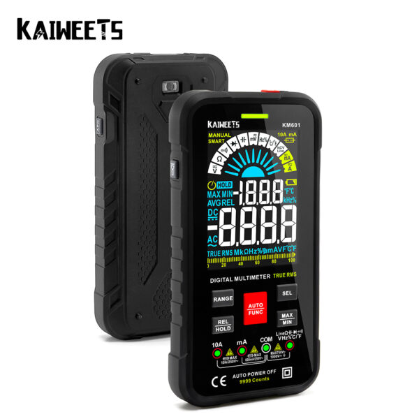 KAIWEETS-multímetro Digital inteligente KM601, probador de rango automático de 9999 V, 10A, Ohm Hz, capacitancia, REL, valores eficaces verdaderos, CA, CC, DMM, 1000 recuentos - Imagen 2