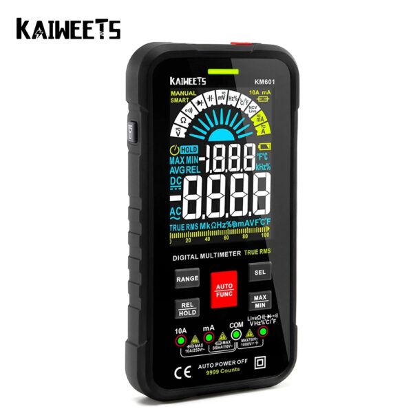 KAIWEETS-multímetro Digital inteligente KM601, probador de rango automático de 9999 V, 10A, Ohm Hz, capacitancia, REL, valores eficaces verdaderos, CA, CC, DMM, 1000 recuentos