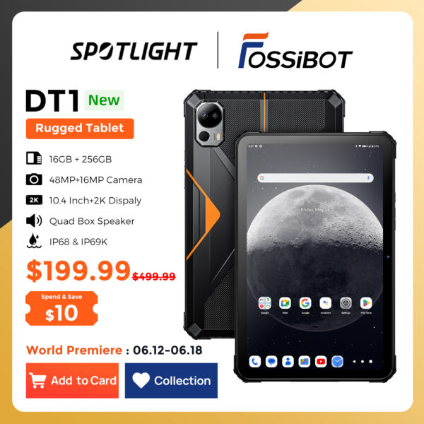 FOSSiBOT-Tableta DT1 de 10,4 pulgadas, Tablet resistente con Android 13, pantalla 2K, 8GB, 256GB, 11000mAh, 18W, carga rápida, cámara de 48MP