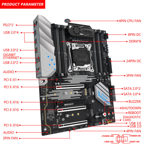 MACHINIST-Conjunto de placa base MR9S X99, procesador Xeon E5 2680 V4, LGA 2011-3 CPU 64G = 4x16G DDR4 ECC RAM Memory NVME M.2 SATA WIFI - Imagen 2