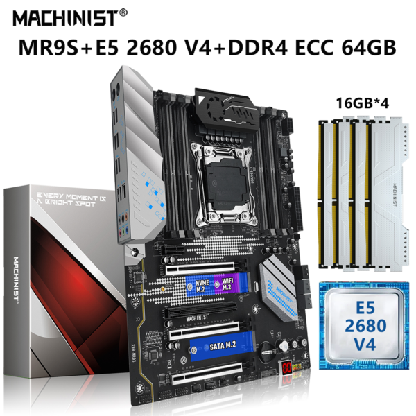 MACHINIST-Conjunto de placa base MR9S X99, procesador Xeon E5 2680 V4, LGA 2011-3 CPU 64G = 4x16G DDR4 ECC RAM Memory NVME M.2 SATA WIFI