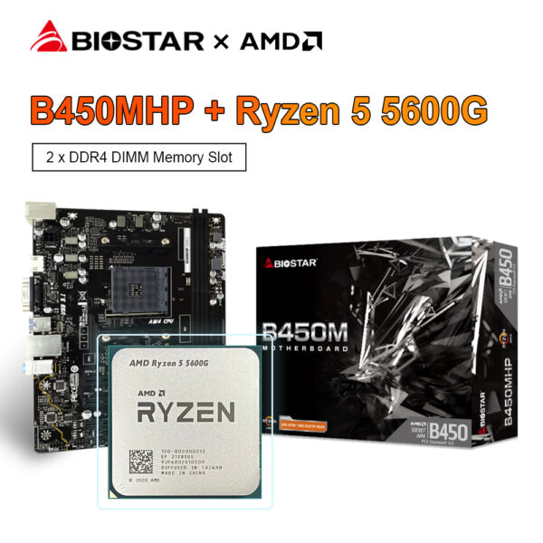 BIOSTAR-placa base B450MHP para videojuegos, procesador AMD Ryzen 5 5600G R5 5600G, AM4 + GALAXY 8G 3200 8G * 2 RAM mATX, 32GB