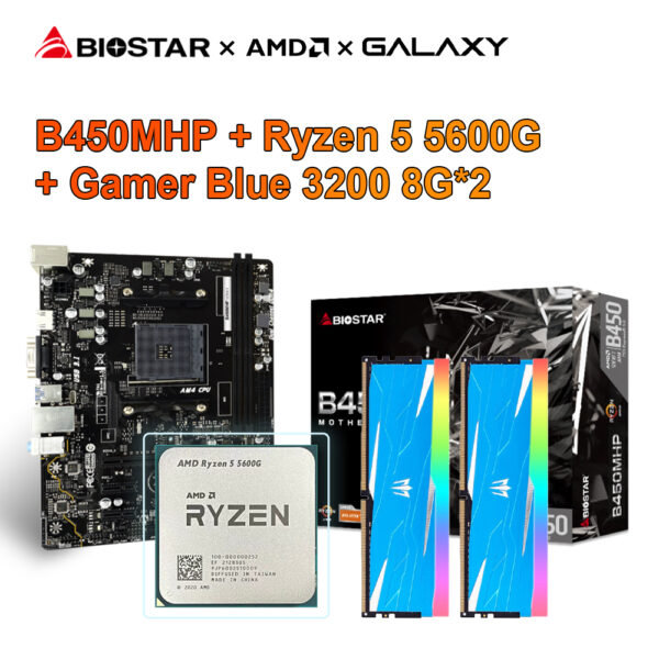 BIOSTAR-placa base B450MHP para videojuegos, procesador AMD Ryzen 5 5600G R5 5600G, AM4 + GALAXY 8G 3200 8G * 2 RAM mATX, 32GB - Imagen 4