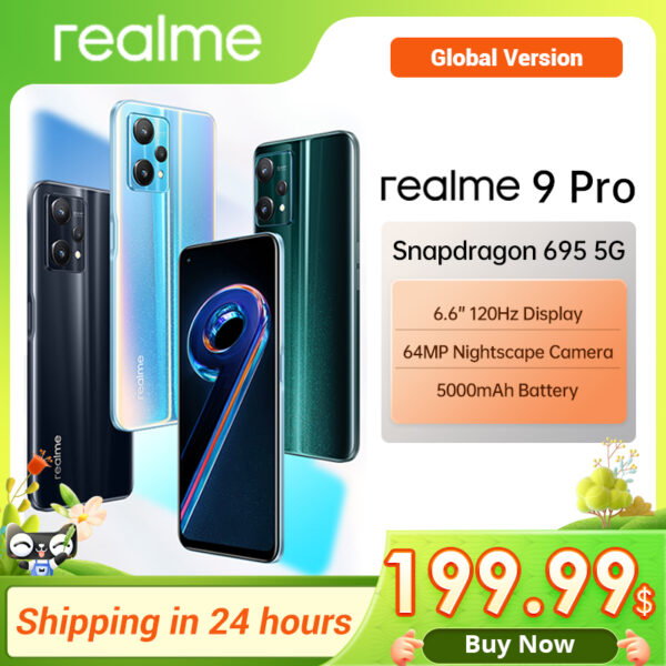 Realme 9 Pro versión Global, 5G, 8GB de RAM, 128GB de ROM, pantalla FHD + de 6,6 pulgadas, 120Hz, Qualcomm Snapdragon 695, 5G