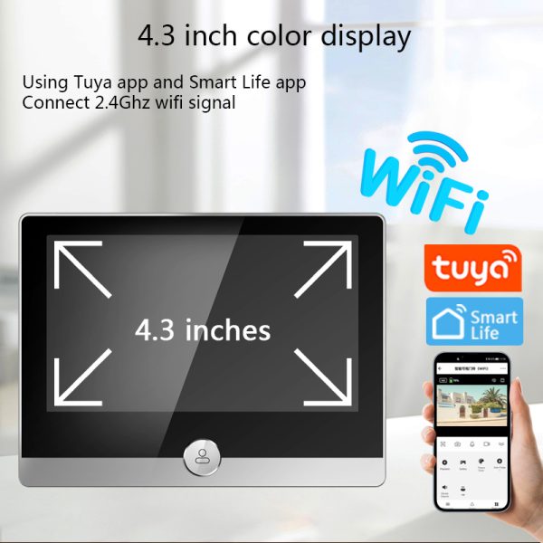 Timbre de puerta inteligente con cámara, mirilla IP con pantalla de 1080 pulgadas, WiFi, 4,3 P, funciona con Alexa y Google Home, Tuya - Imagen 2
