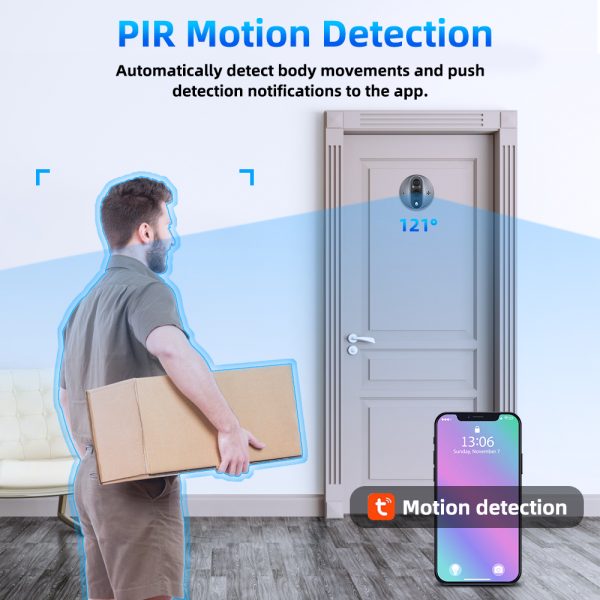 Sectyme-timbre de puerta inteligente Tuya con WiFi, mirilla con cámara de 1080 mAh, Audio de 5000 pulgadas, visión nocturna infrarroja PIR, visor Digital, 4,3 P - Imagen 6