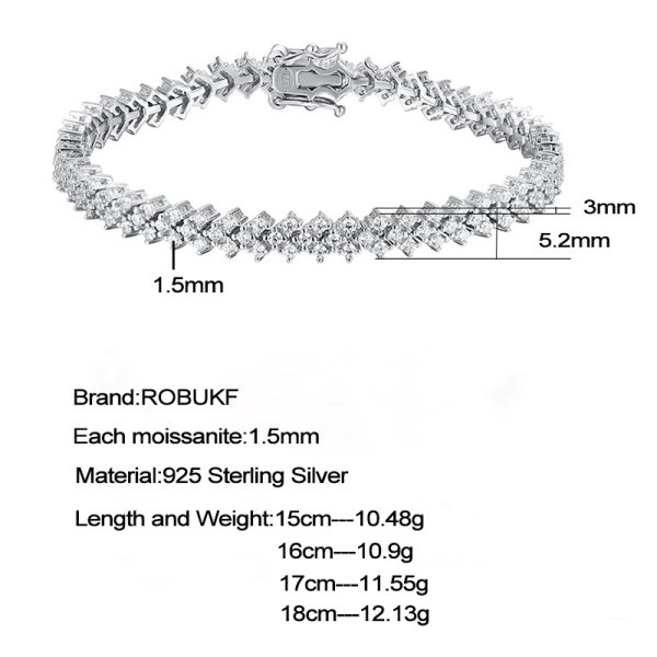 Pulsera de tenis de moissanita auténtica para mujer, brazalete de plata de ley 1,5, chapado en oro blanco de 18k, joyería de diamantes de moissanita, 925mm - Imagen 5