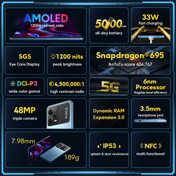 POCO-X5 5G, 128GB/256GB, pantalla DotDisplay AMOLED de 6,67 pulgadas, 120Hz, Snapdragon 695, ocho núcleos, NFC, 33W, batería de 5000mAh, estreno mundial - Imagen 2