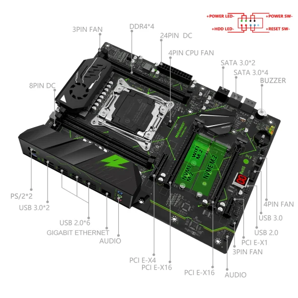 MACHINIST-Kit combinado de placa base X99, CPU Xeon E5 2680 V4, procesador LGA 2011-3, memoria RAM DDR4 de 16GB, NVME M.2, WIFI, USB 3,0, MR9A PRO - Imagen 6