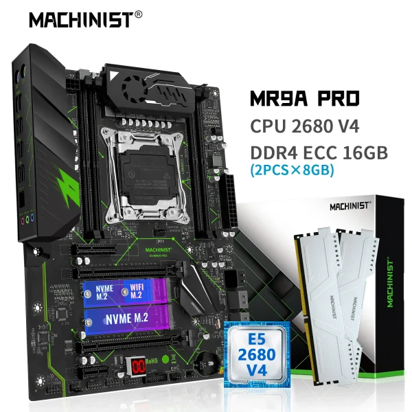 MACHINIST-Kit combinado de placa base X99, CPU Xeon E5 2680 V4, procesador LGA 2011-3, memoria RAM DDR4 de 16GB, NVME M.2, WIFI, USB 3,0, MR9A PRO