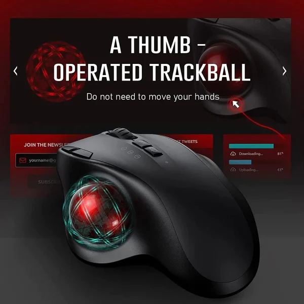 Trackball-ratón inalámbrico recargable para ordenador, periférico ergonómico con Bluetooth 2,4G, USB, Android, Windows 3, DPI ajustable - Imagen 3