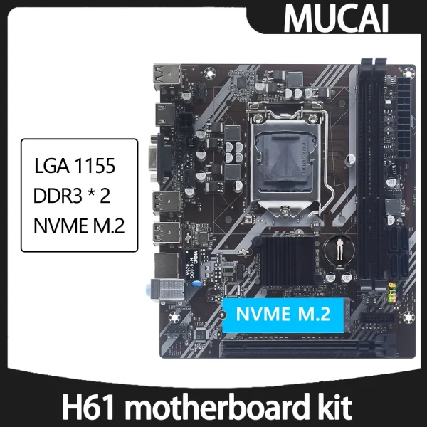 MUCAI-Kit de placa base H61 LGA 1155, Compatible con Intel Core CPU de 2ª y 3ª generación, Compatible con M.2 NVME SDD