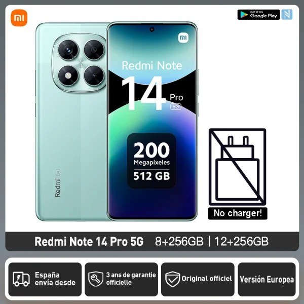 Xiaomi Redmi Note 14 Pro 5G Versión Europea 256GB/512GB MTK Dimensity 7300-Ultra Pantalla AMOLED 6,67" 120Hz, 200MP, IP68, NFC